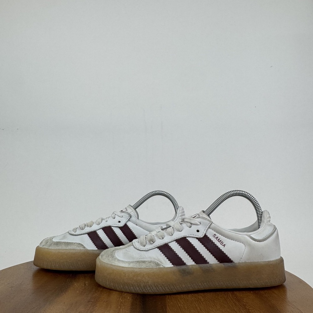 Womens Adidas Sambae White Shadow Red Leather Casual Comfort Sneakers Size 5.5 M - Picture 2 of 8